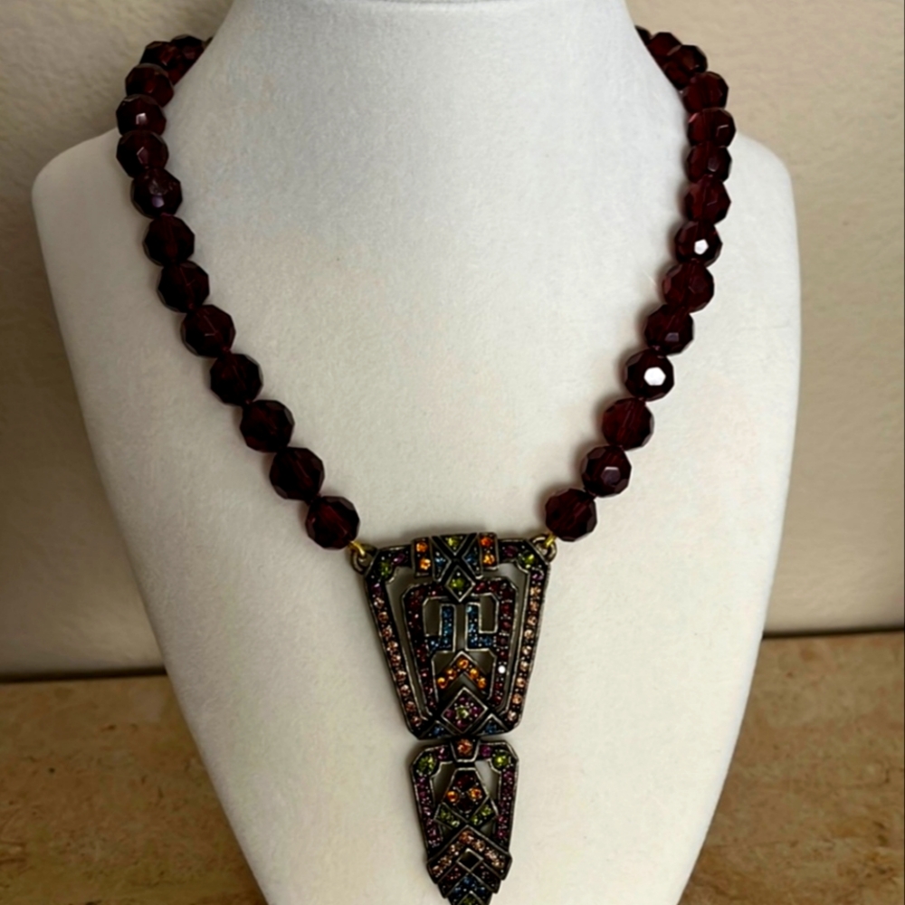 Heidi Daus Amethyst Bead & Multi-Gem Crystal Art Deco Vintage Necklace